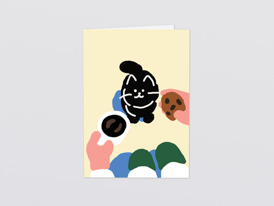 'Cat, Coffee, Cookie' Greetings Card by Wrap