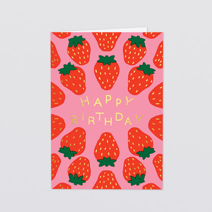 'Happy Birthday Strawberries' Foiled Greetings Card by Wrap