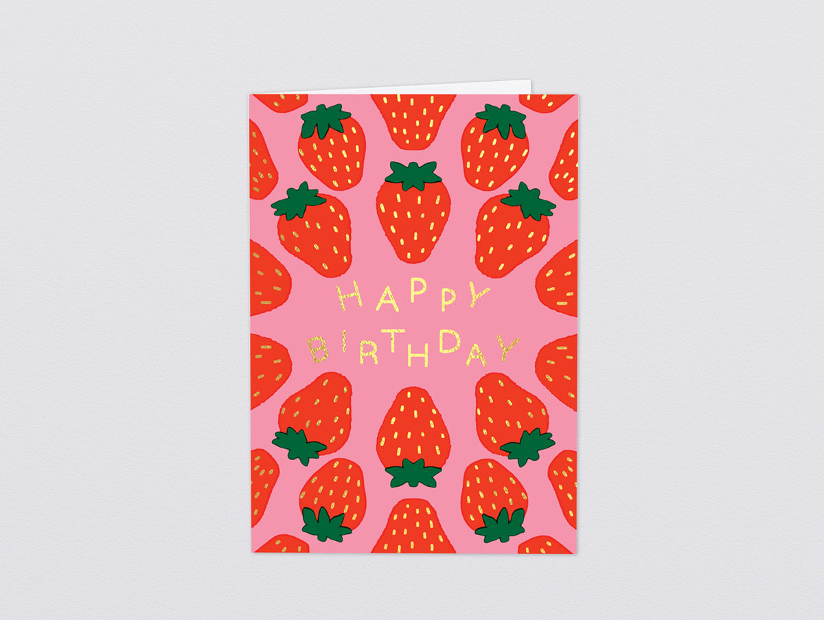 'Happy Birthday Strawberries' Foiled Greetings Card by Wrap