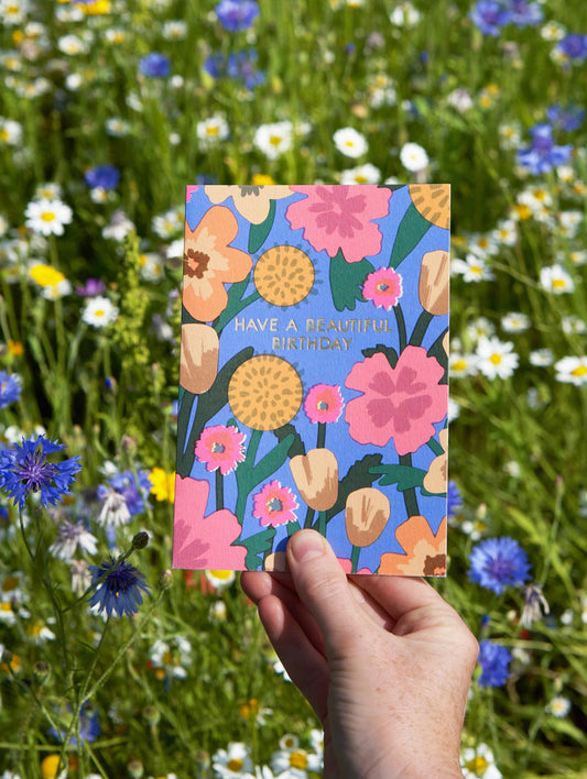 'Celebration Flowers' Foiled Greetings Card by Wrap