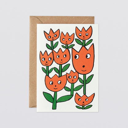 'Smiling Flowers' Embossed Greetings Card by Wrap