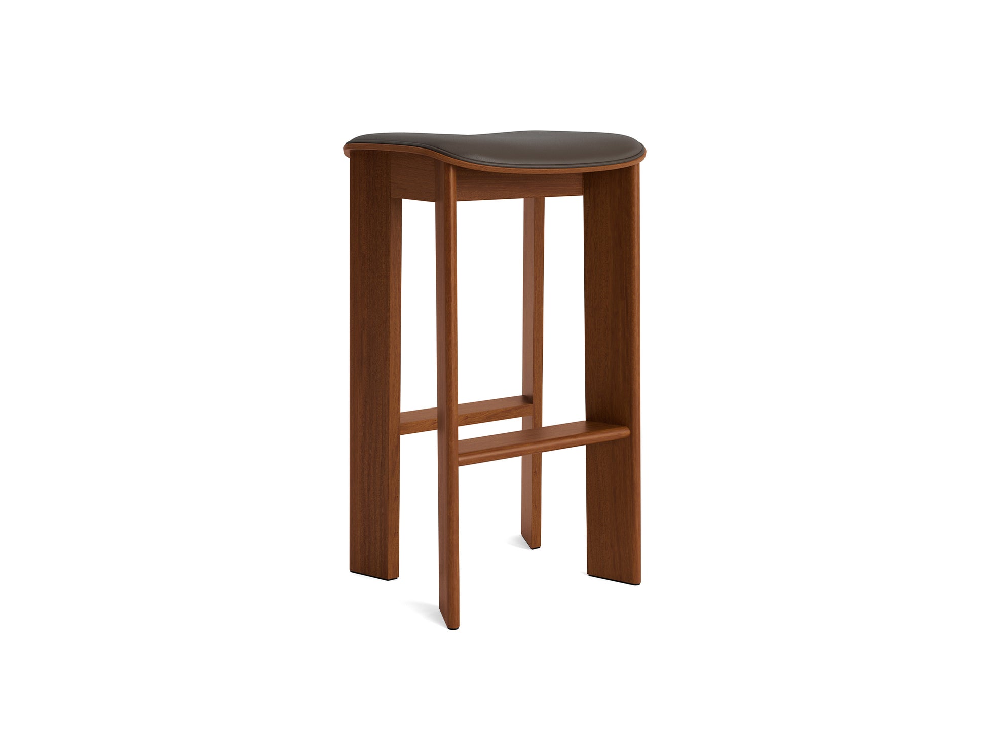 Chisel 30 Bar Stool Seat Upholstery by HAY - High / Lacquered Walnut / Chocolate Grano Leather