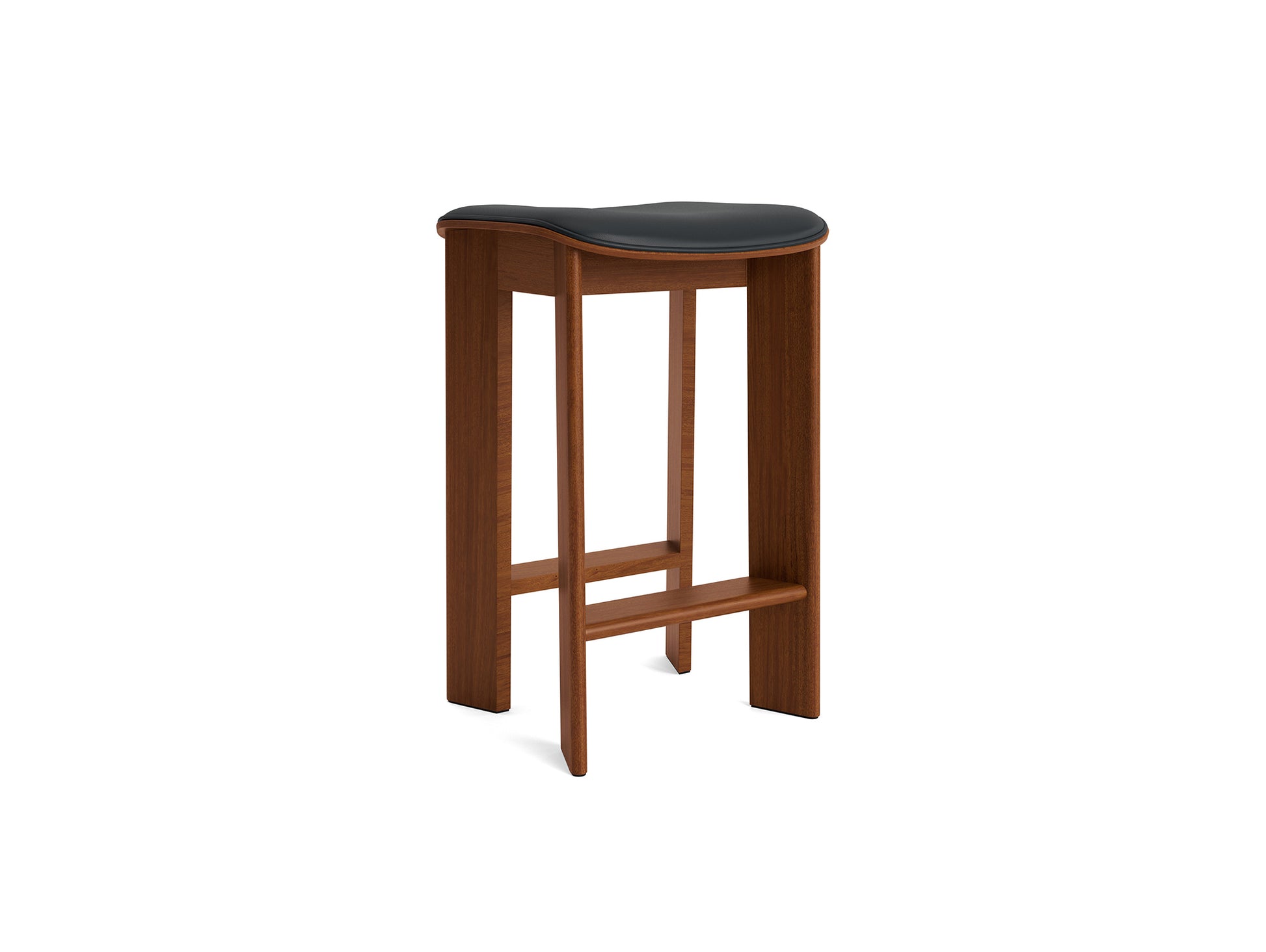 Chisel 30 Bar Stool Seat Upholstery by HAY - Low / Lacquered Walnut / Black Grano Leather