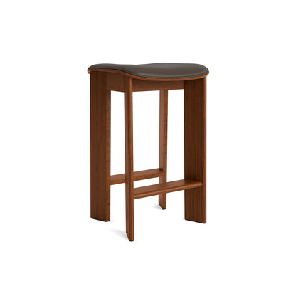 Chisel 30 Bar Stool Seat Upholstery by HAY - Low / Lacquered Walnut / Chocolate Grano Leather