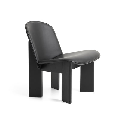 Chisel Lounge Chair (Front Upholstery) by HAY - Black Lacquered Oak / Black Sense Leather
