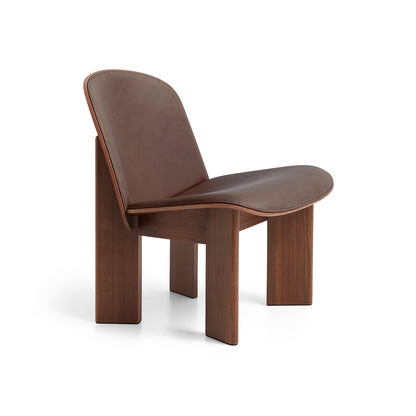 Chisel Lounge Chair (Front Upholstery) by HAY - Lacquered Walnut / Dark Brown Sense Leather