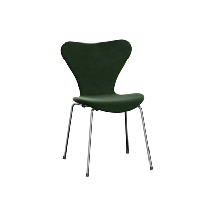 Series 7™ 3107 Dining Chair (Fully Upholstered) by Fritz Hansen - Chromed Steel / Belfast Forest Green