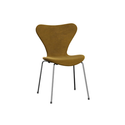 Series 7™ 3107 Dining Chair (Fully Upholstered) by Fritz Hansen - Chromed Steel / Belfast Soft Ochre