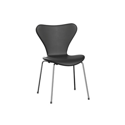 Series 7™ 3107 Dining Chair (Fully Upholstered) by Fritz Hansen - Chromed Steel / Essential Black Leather