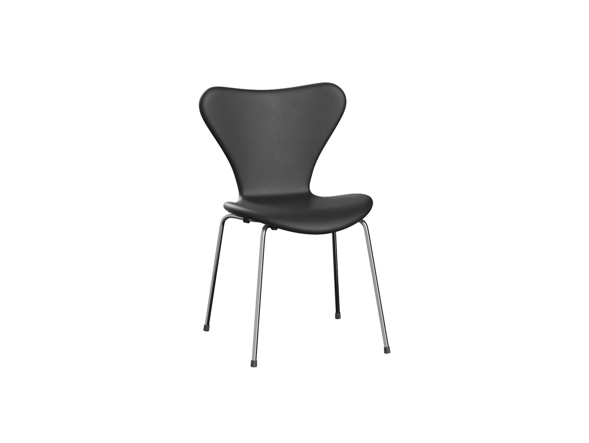 Series 7™ 3107 Dining Chair (Fully Upholstered) by Fritz Hansen - Chromed Steel / Essential Black Leather