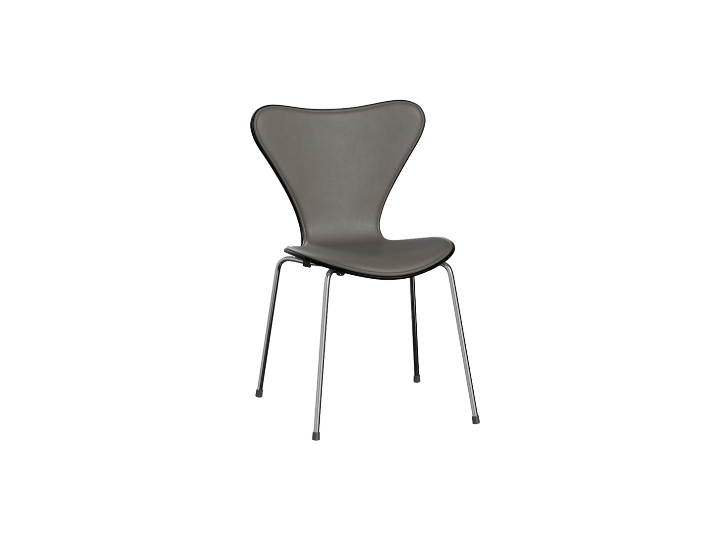 Series 7™ 3107 Dining Chair (Front Upholstered) by Fritz Hansen - Chromed Steel / Front: Essential Lava Leather / Back: Black Lacquered Veneer