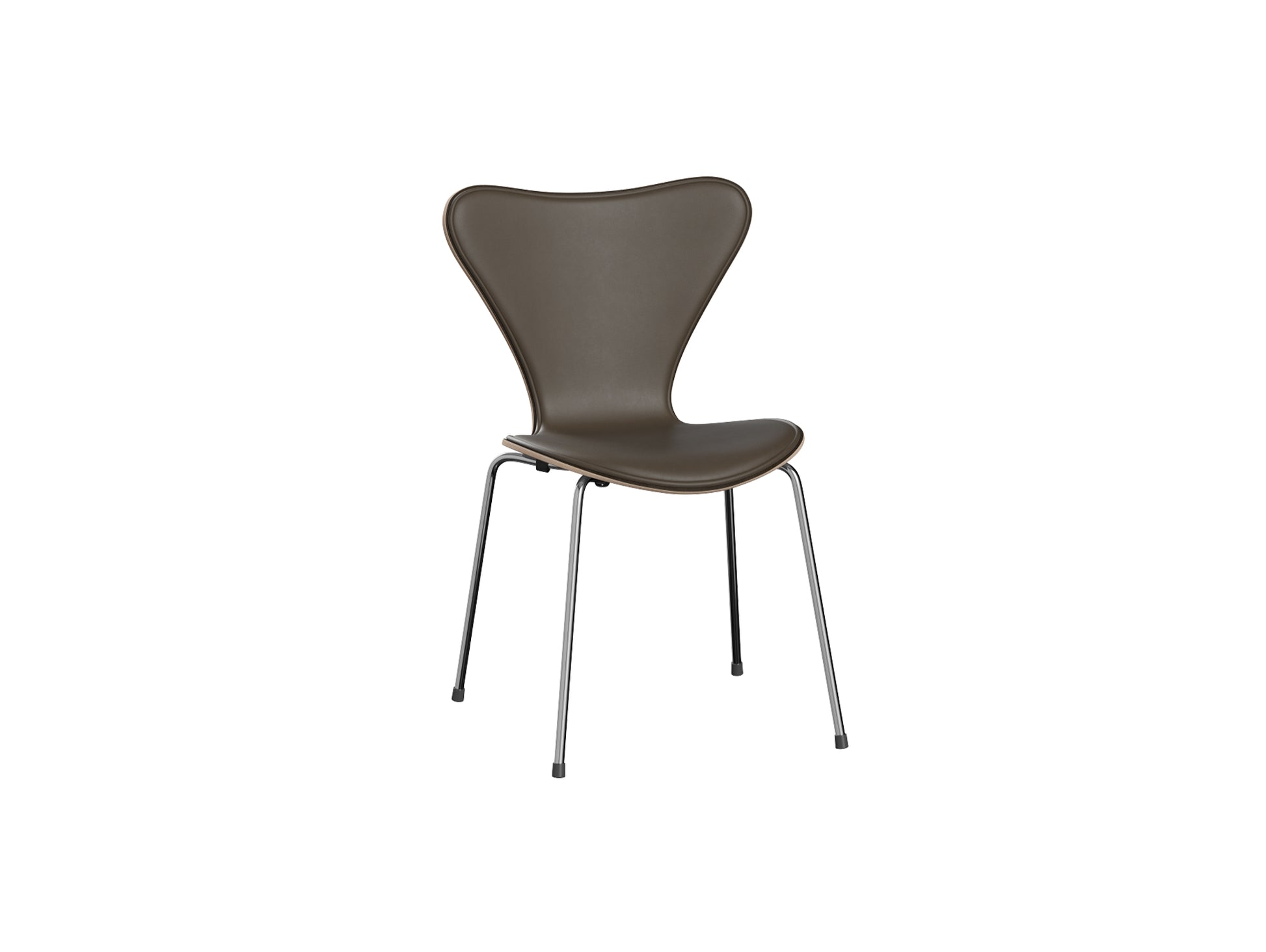 Series 7™ 3107 Dining Chair (Front Upholstered) by Fritz Hansen - Chromed Steel / Front: Essential Stone Leather / Back: Clear Lacquered Dark Stained Oak Veneer