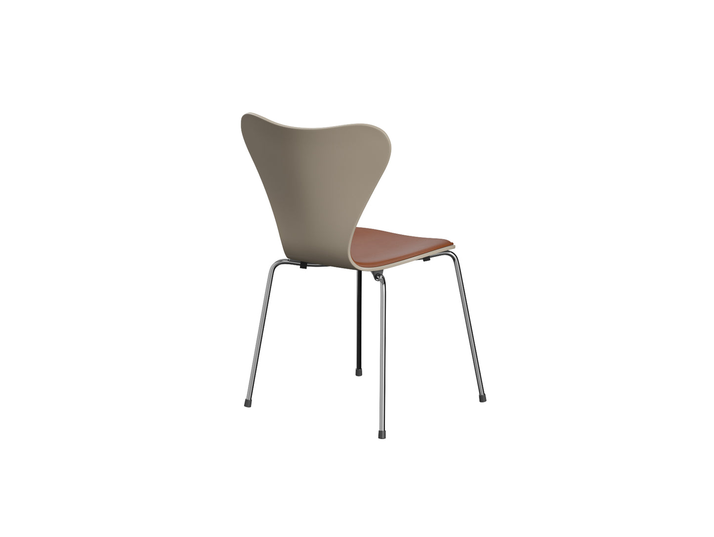 Series 7™ 3107 Dining Chair (Front Upholstered) by Fritz Hansen - Chromed Steel / Front: Essential Walnut Leather / Back: Light Beige Lacquered Veneer