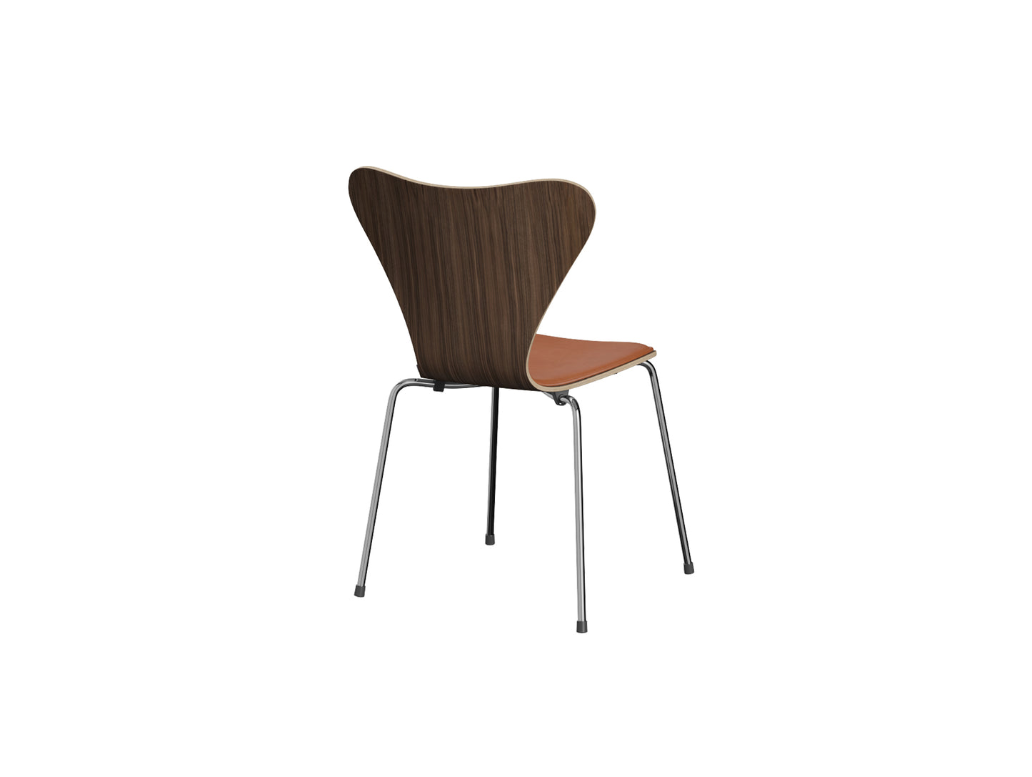 Series 7™ 3107 Dining Chair (Front Upholstered) by Fritz Hansen - Chromed Steel / Front: Grace Walnut Leather / Back: Clear Lacquered Walnut Veneer