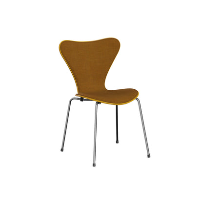 Series 7™ 3107 Dining Chair (Front Upholstered) by Fritz Hansen - Chromed Steel / Front: Remix 3 422 / Back: True Yellow Lacquered Veneer