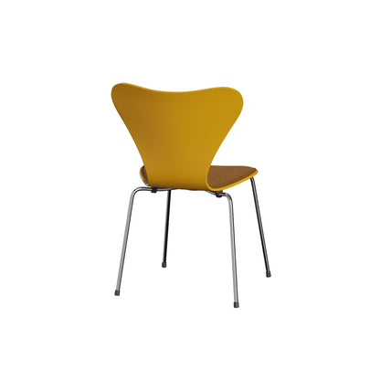 Series 7™ 3107 Dining Chair (Front Upholstered) by Fritz Hansen - Chromed Steel / Front: Remix 3 422 / Back: True Yellow Lacquered Veneer