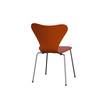 Series 7™ 3107 Dining Chair (Front Upholstered) by Fritz Hansen - Chromed Steel / Front: Steelcut Trio 3 636 / Back: Paradise Orange Lacquered Veneer