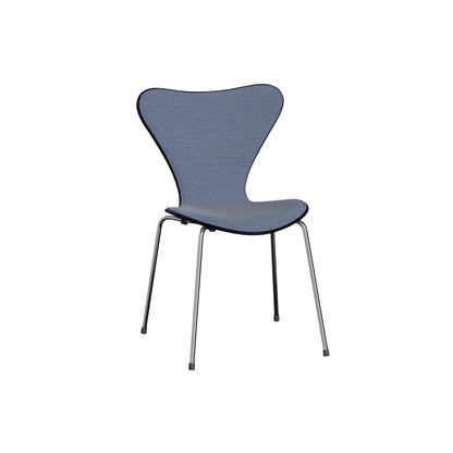 Series 7™ 3107 Dining Chair (Front Upholstered) by Fritz Hansen - Chromed Steel / Front: Steelcut Trio 3 716 / Back: Midnight Blue Lacquered Veneer