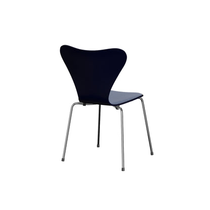 Series 7™ 3107 Dining Chair (Front Upholstered) by Fritz Hansen - Chromed Steel / Front: Steelcut Trio 3 716 / Back: Midnight Blue Lacquered Veneer