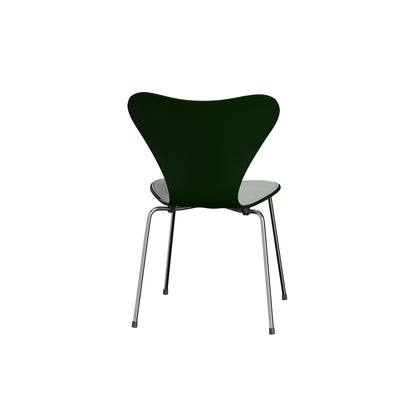 Series 7™ 3107 Dining Chair (Front Upholstered) by Fritz Hansen - Chromed Steel / Front: Sunniva 3 132 / Back: Evergreen Lacquered Veneer