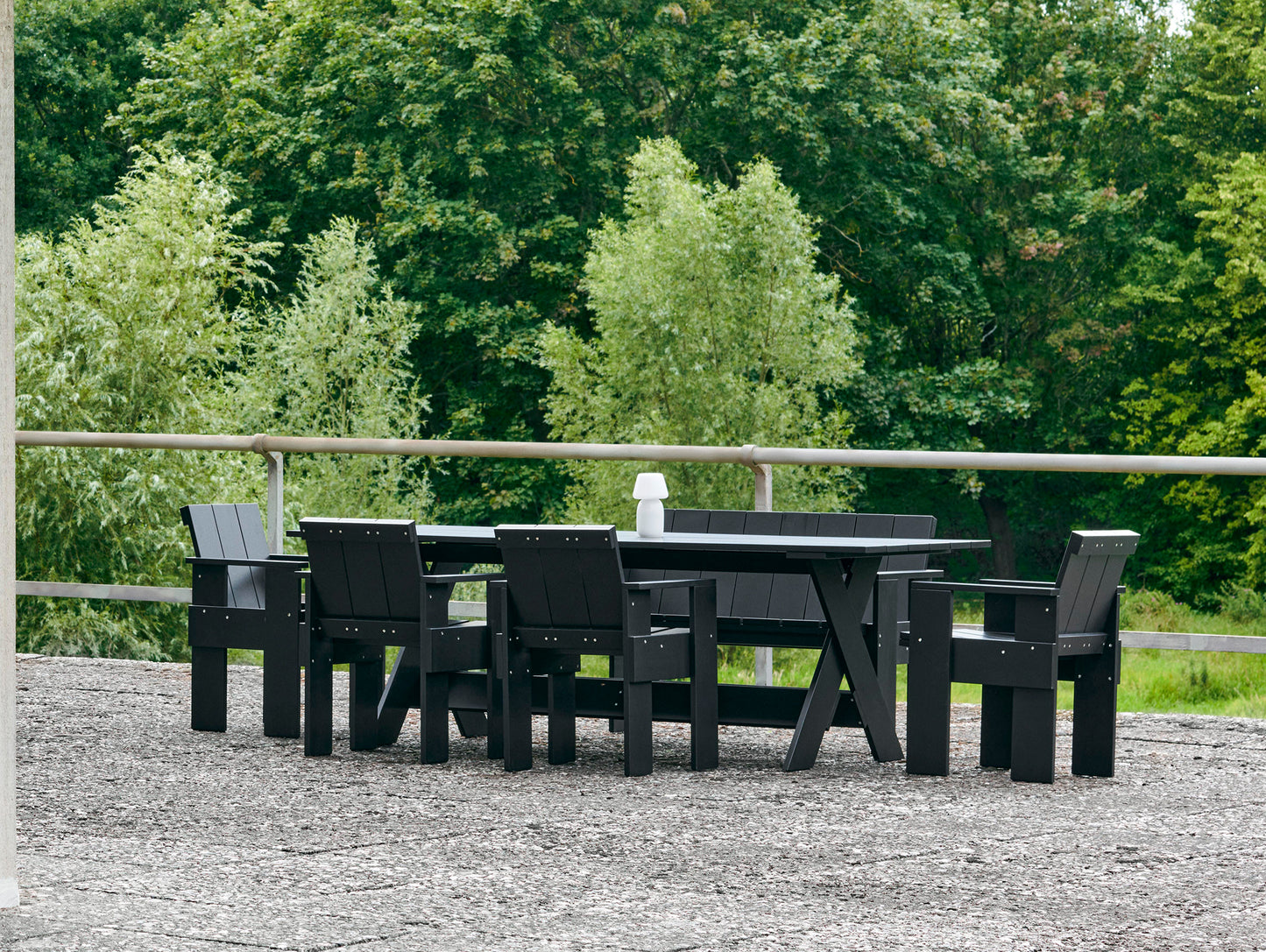 Crate Dining Bench - Black Lacquered Pinewood