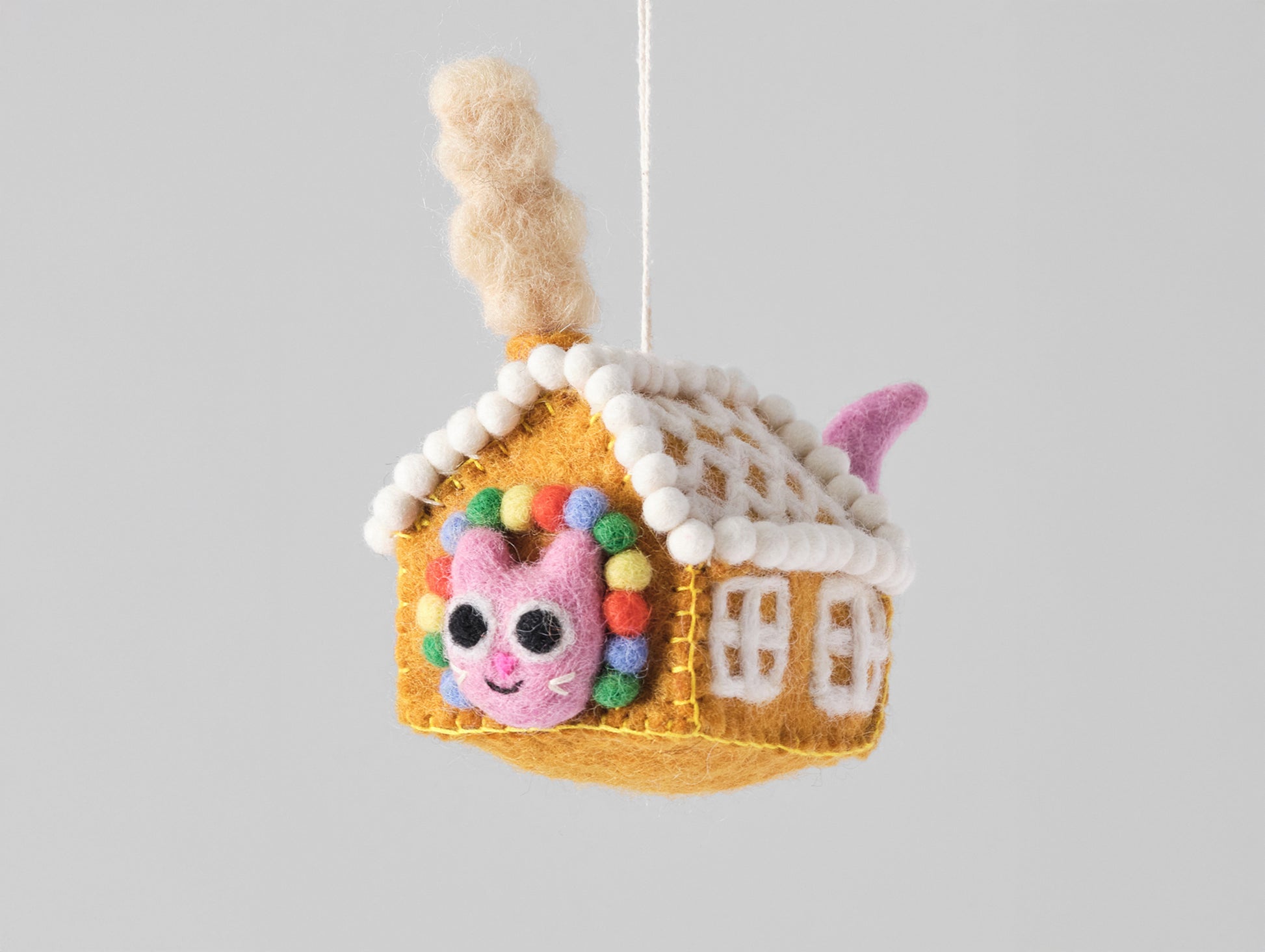 Gretel, Cat in Gingerbread House Felt Hanging Decoration