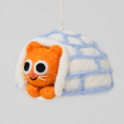 Frosty, Cat in Igloo Felt Hanging Decorations