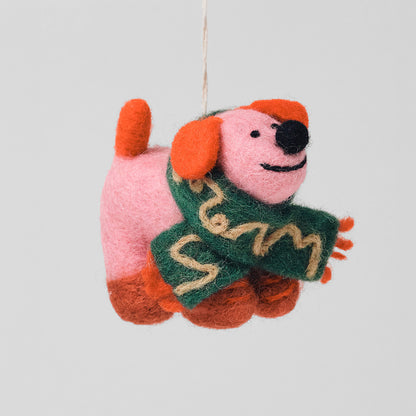Flip, Dog With Scarf Felt Hanging Decoration