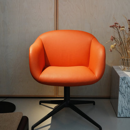 Fiber Soft Armchair / Anthracite Swivel Base / Easy Leather / Redorange 245 by Muuto