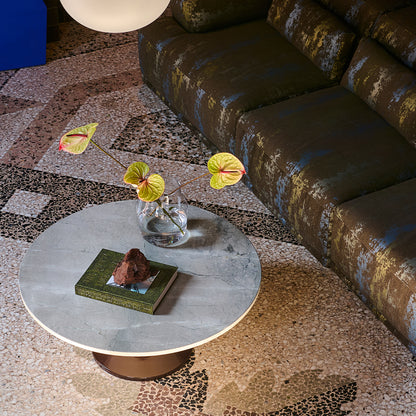 Midst Coffee Table by Muuto - Grey Marble Tabletop / Dark Red Steel Base
