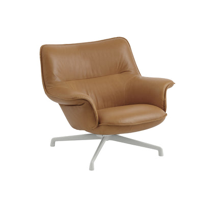 Doze Lounge Chair Low Back - Swivel Base by Muuto / Cognac Silk Leather / Grey Base