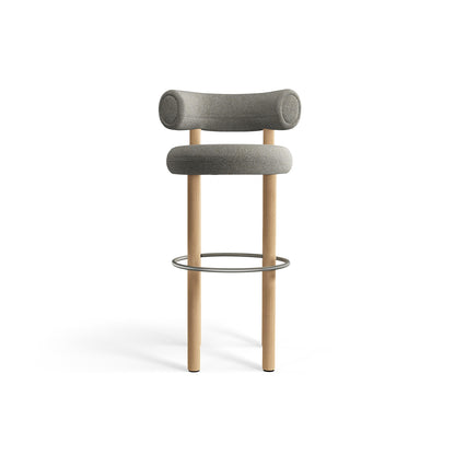 Fat Bar Stool by Tom Dixon - Lacquered Oak / Tom Dixon Boucle 84