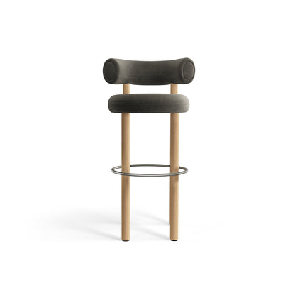 Fat Bar Stool by Tom Dixon - Lacquered Oak / Tom Dixon Velvet 158