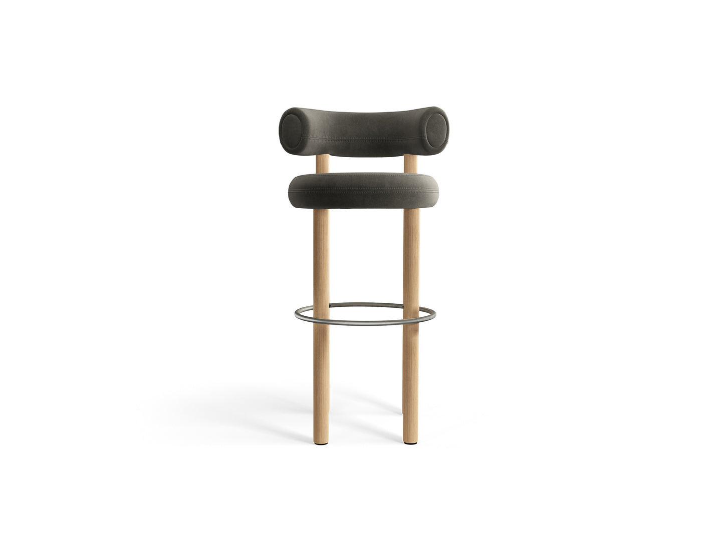 Fat Bar Stool by Tom Dixon - Lacquered Oak / Tom Dixon Velvet 158