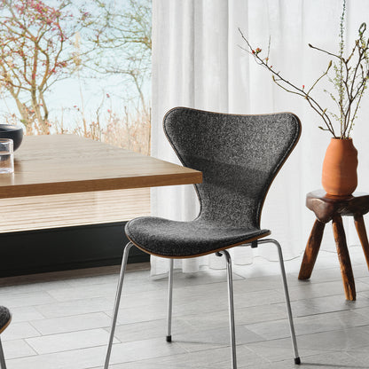 Series 7™ 3107 Dining Chair (Front Upholstered) by Fritz Hansen - Anniversary Edition / Front: Vanir Granite Brown / Back: Clear Lacquered Walnut Veneer