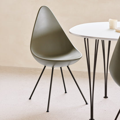 Drop Dining Chair Plastic (3110) by Fritz Hansen - Olive Green / Brown Bronze Base
