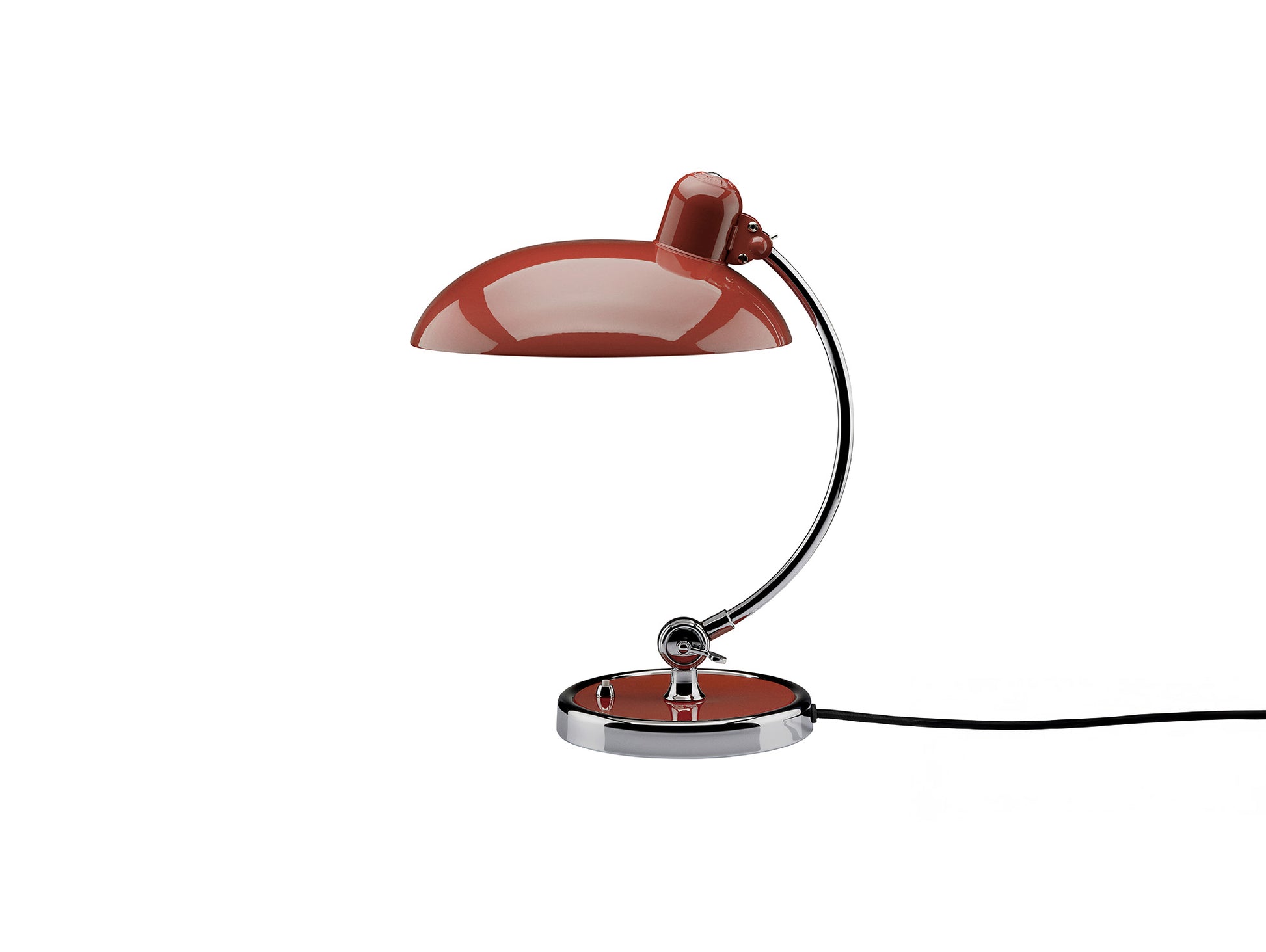 Kaiser Idell Luxus Table Lamp by Fritz Hansen - High Gloss Venetian Red Shade with Chrome Base