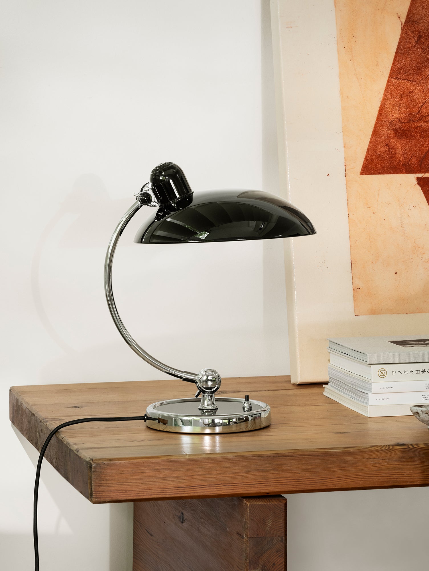 Kaiser Idell Luxus Table Lamp by Fritz Hansen - High Gloss Black Shade with Chrome Base