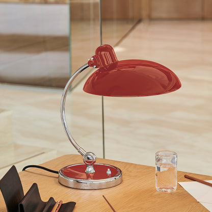 Kaiser Idell Luxus Table Lamp by Fritz Hansen - High Gloss Venetian Red Shade with Chrome Base