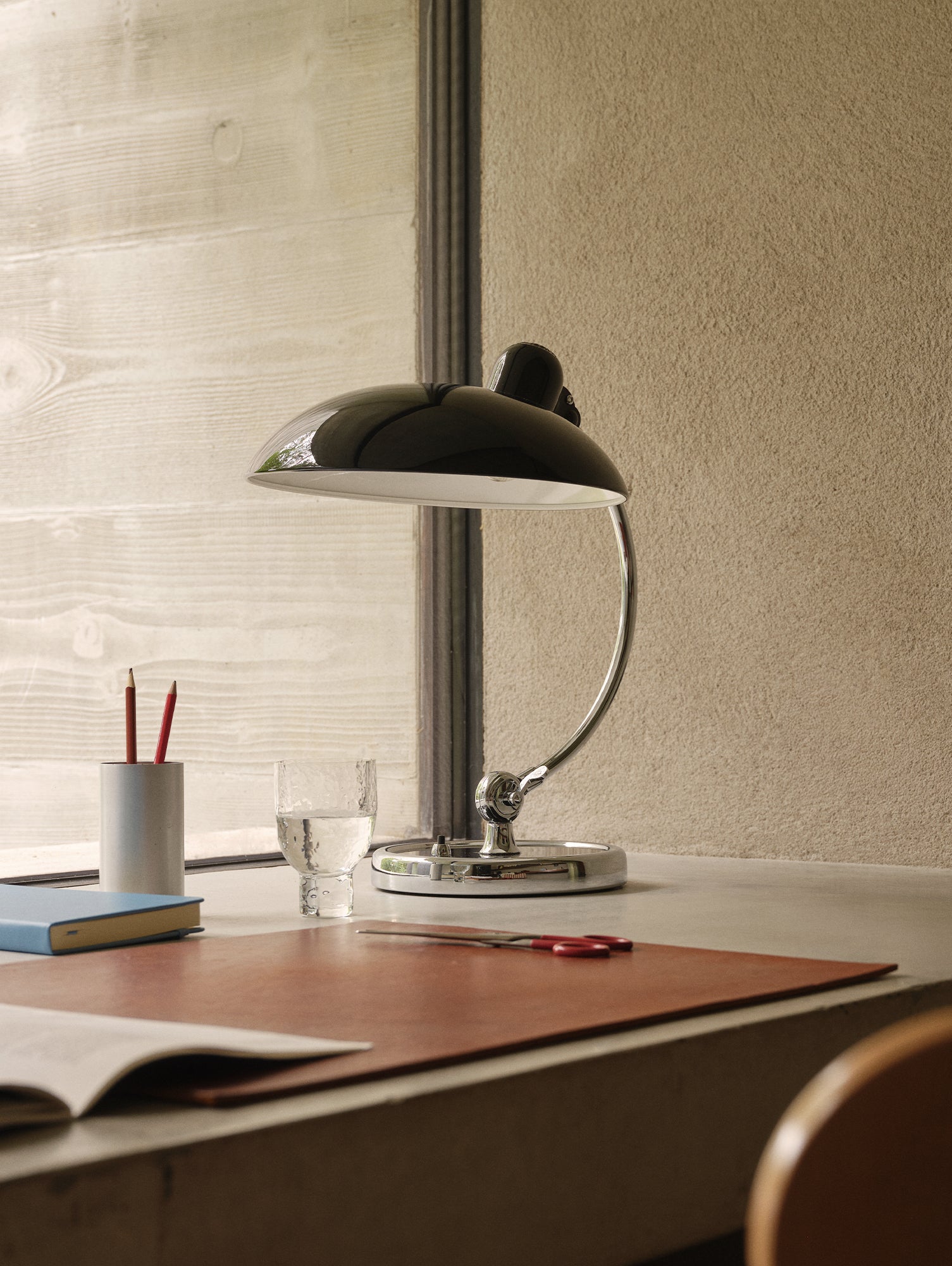 Kaiser Idell Luxus Table Lamp by Fritz Hansen - High Gloss Black Shade with Chrome Base