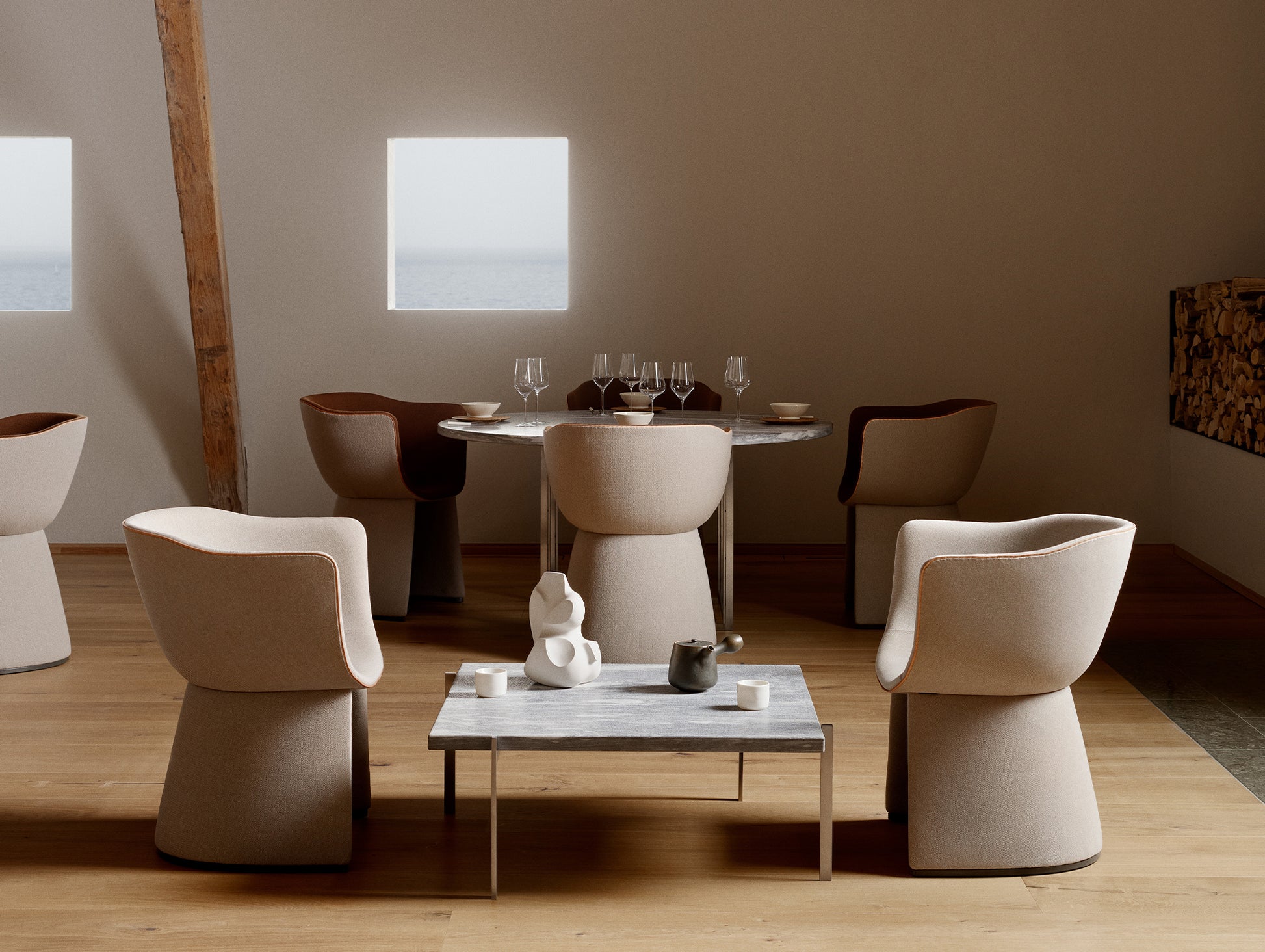 PK61 Coffee Table by Fritz Hansen  - Grey White Marble Rolled