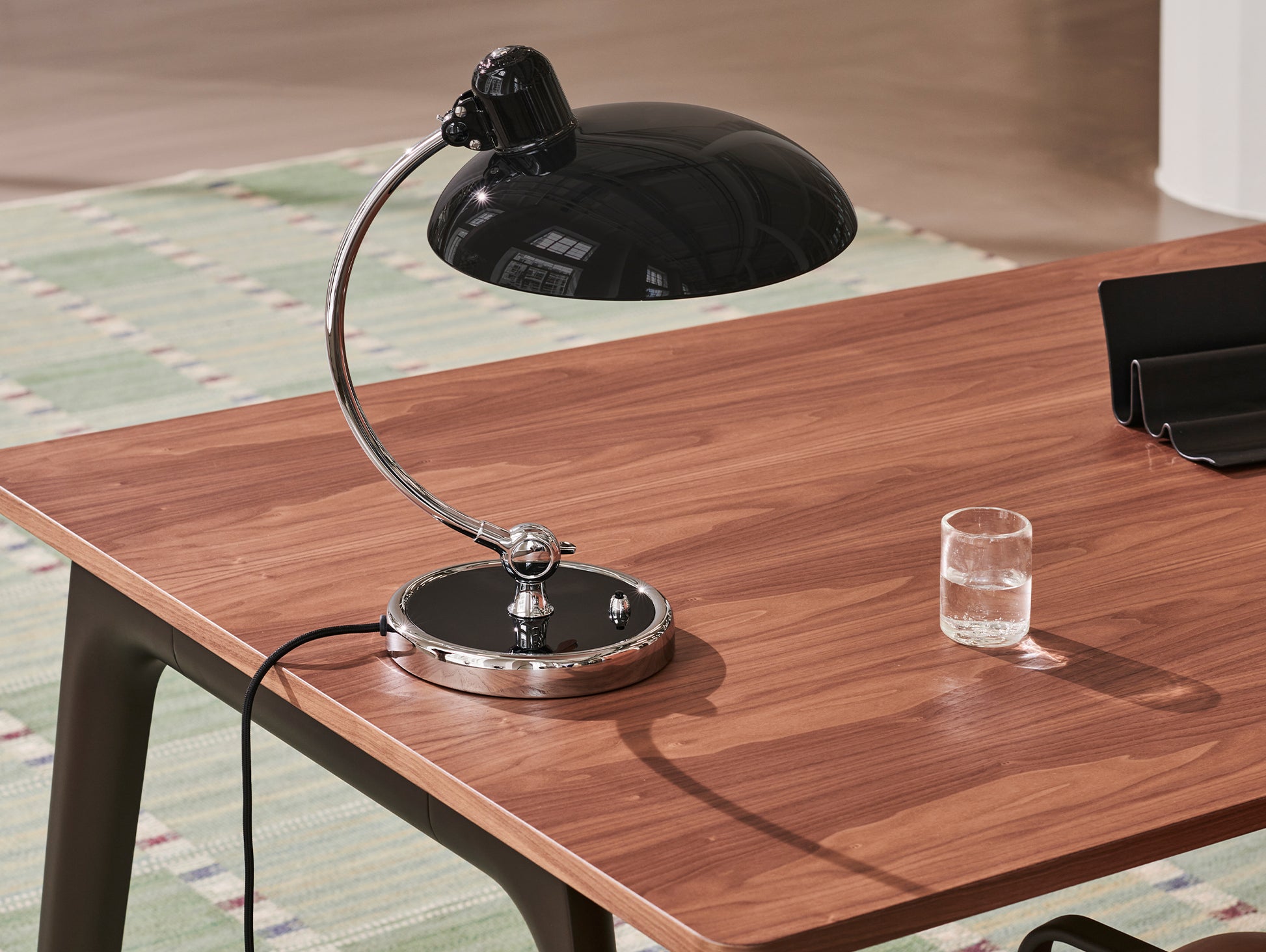 Kaiser Idell Luxus Table Lamp by Fritz Hansen - High Gloss Black Shade with Chrome Base