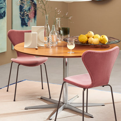 Series 7™ 3107 Dining Chair (Fully Upholstered) by Fritz Hansen - Brown Bronze Steel / Belfast (Velvet) Misty Rose