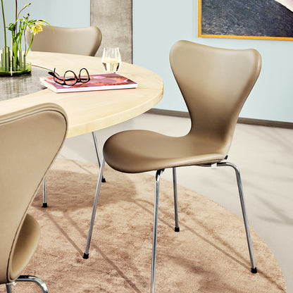 Series 7™ 3107 Dining Chair (Fully Upholstered) by Fritz Hansen - Chromed Steel / Essential Light Grey Leather