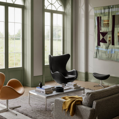 Egg Footstool by Fritz Hansen - Black Grace Leather