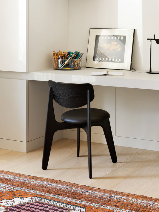 Slab Dining Chair Upholstered by Tom Dixon - Black Lacquered Oak / Black Leather