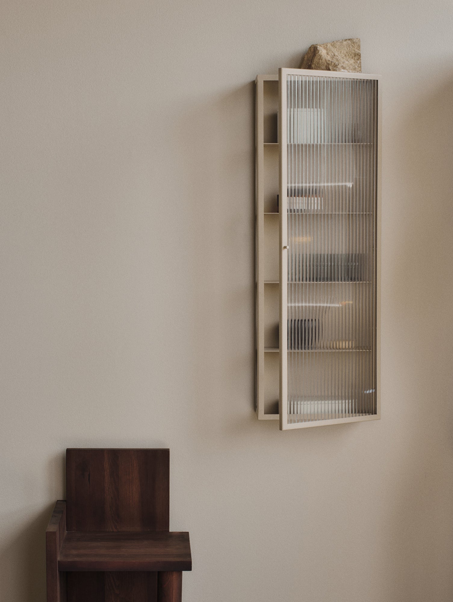 Haze Wall Cabinet - Tall by Ferm Living - Cashmere / Reeded Glass