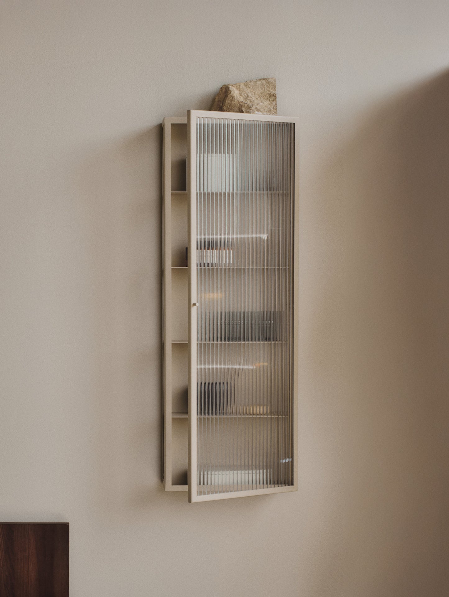 Haze Wall Cabinet - Tall by Ferm Living - Cashmere / Reeded Glass