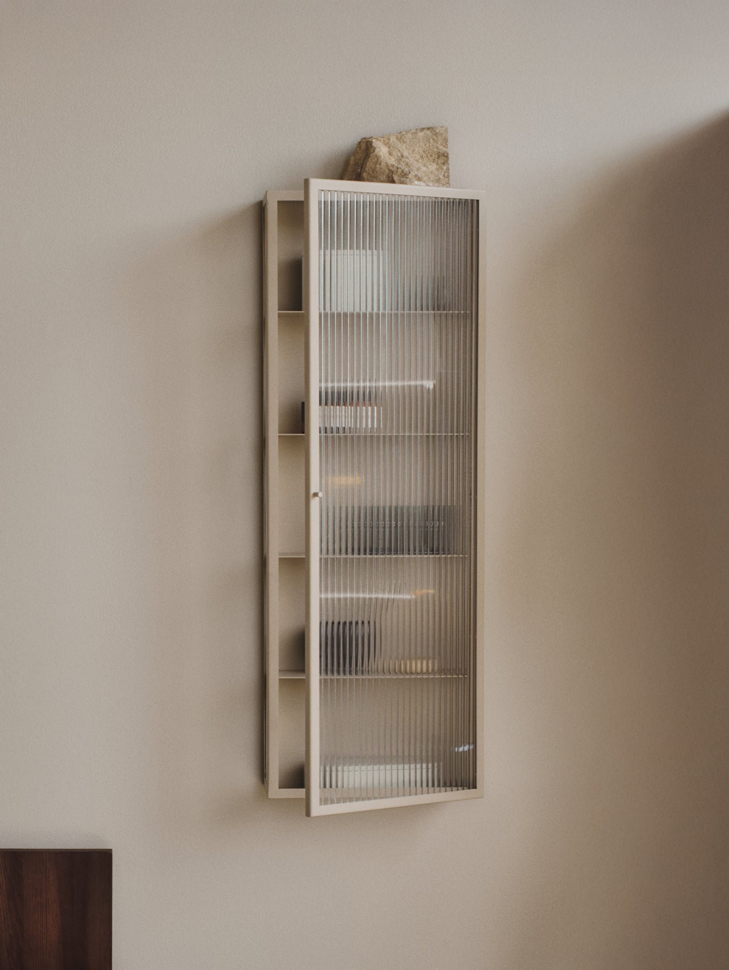 Haze Wall Cabinet - Tall by Ferm Living - Cashmere / Reeded Glass