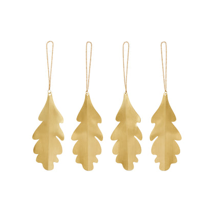 Oak Leaf Brass Ornaments - Set of 4